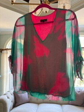 Beautiful Teal / Pink Silk Blouse